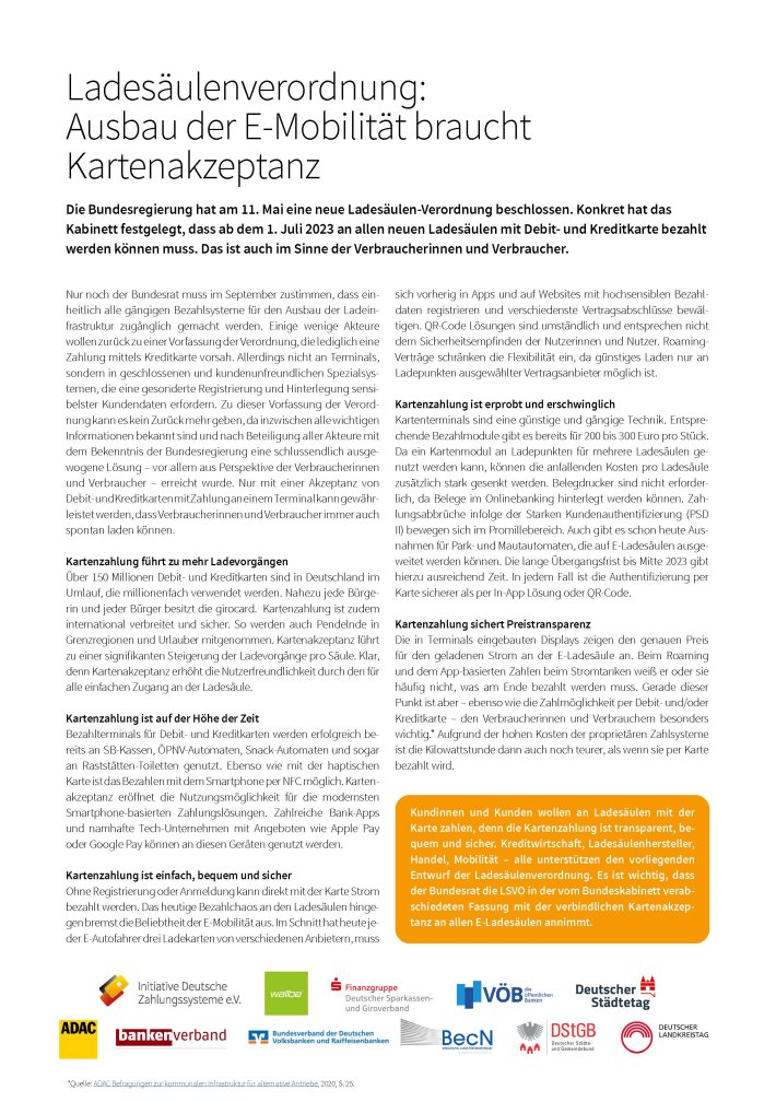 Gemeinsame Stellungnahme Ausbau der E-Mobilitaet braucht Kartenakzeptanz 